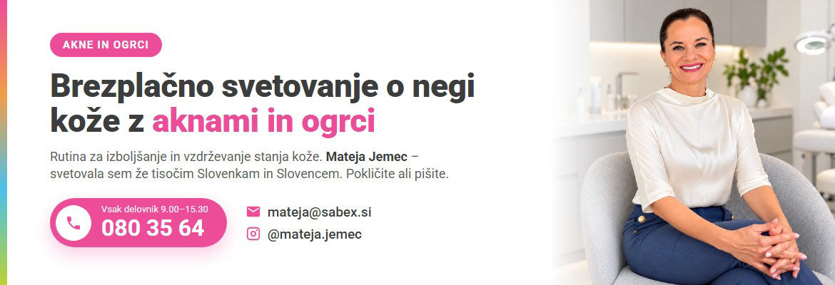 Brezplačno svetovanje o negi kože z aknami in ogrci – Mateja Jemec, 080 35 64